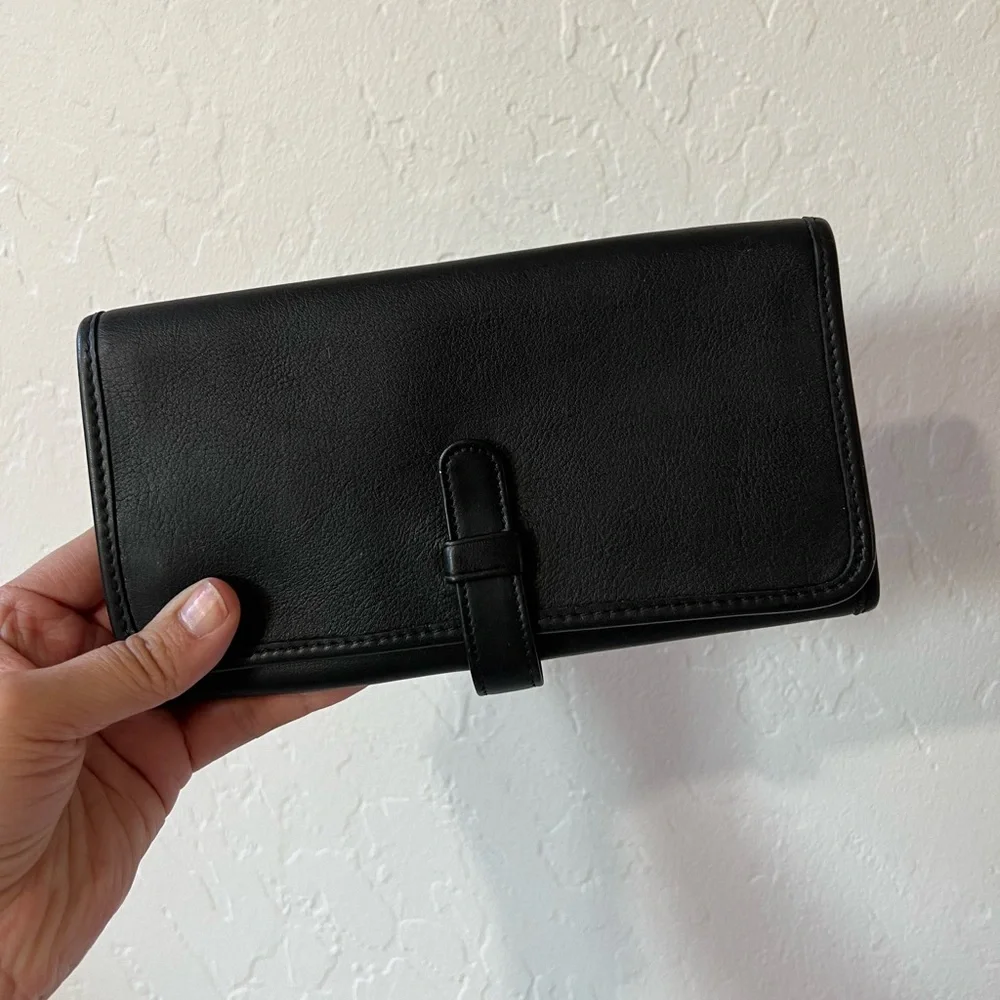 Coach Vintage Genuine Black Leather Trifold Jewelry Travel Case - Picture 1 of 11